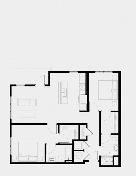 A black and white floor plan of a house with multiple rooms.